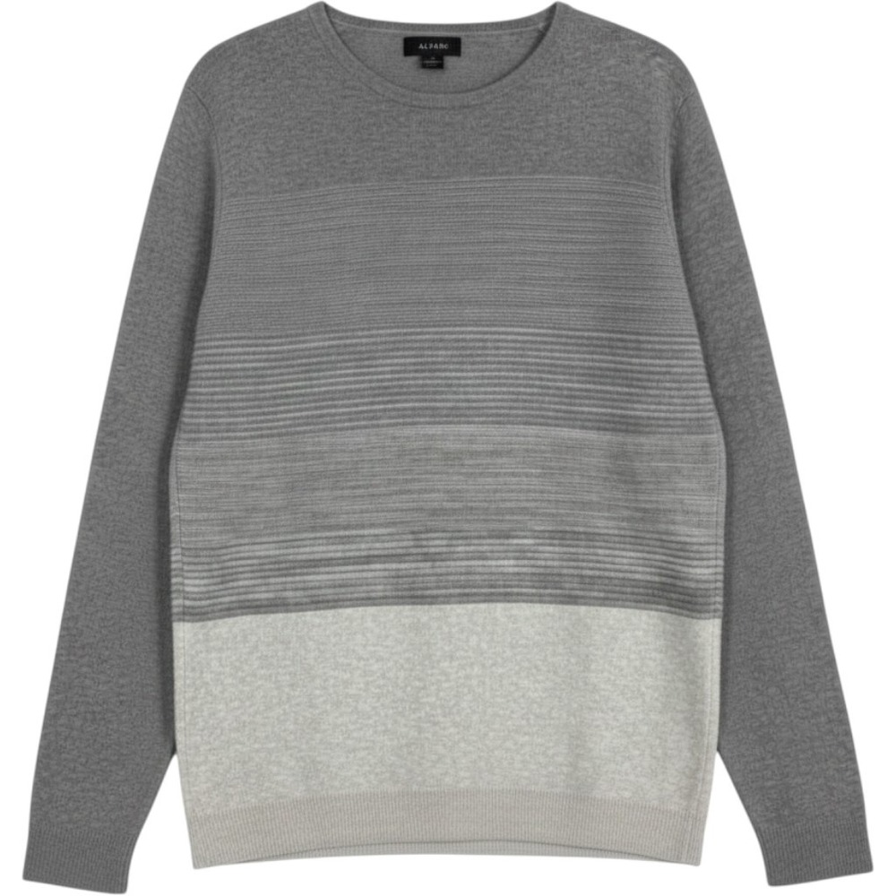 Alfani‎ Men's Crewneck Sweater Grey Colorblock Textured Cotton Size Medium